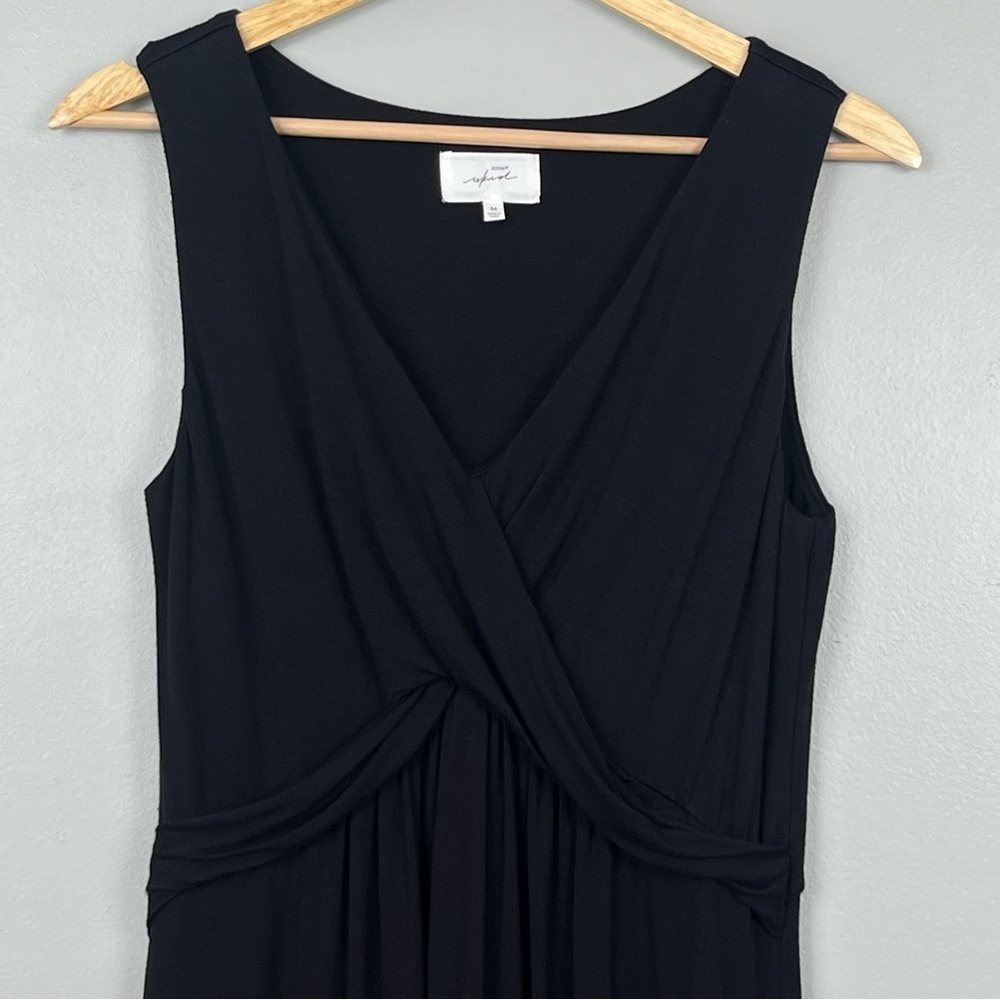 Soma Weekend black jersey knit sleeveless surplice bodice midi dress, medium. - Picture 3 of 10